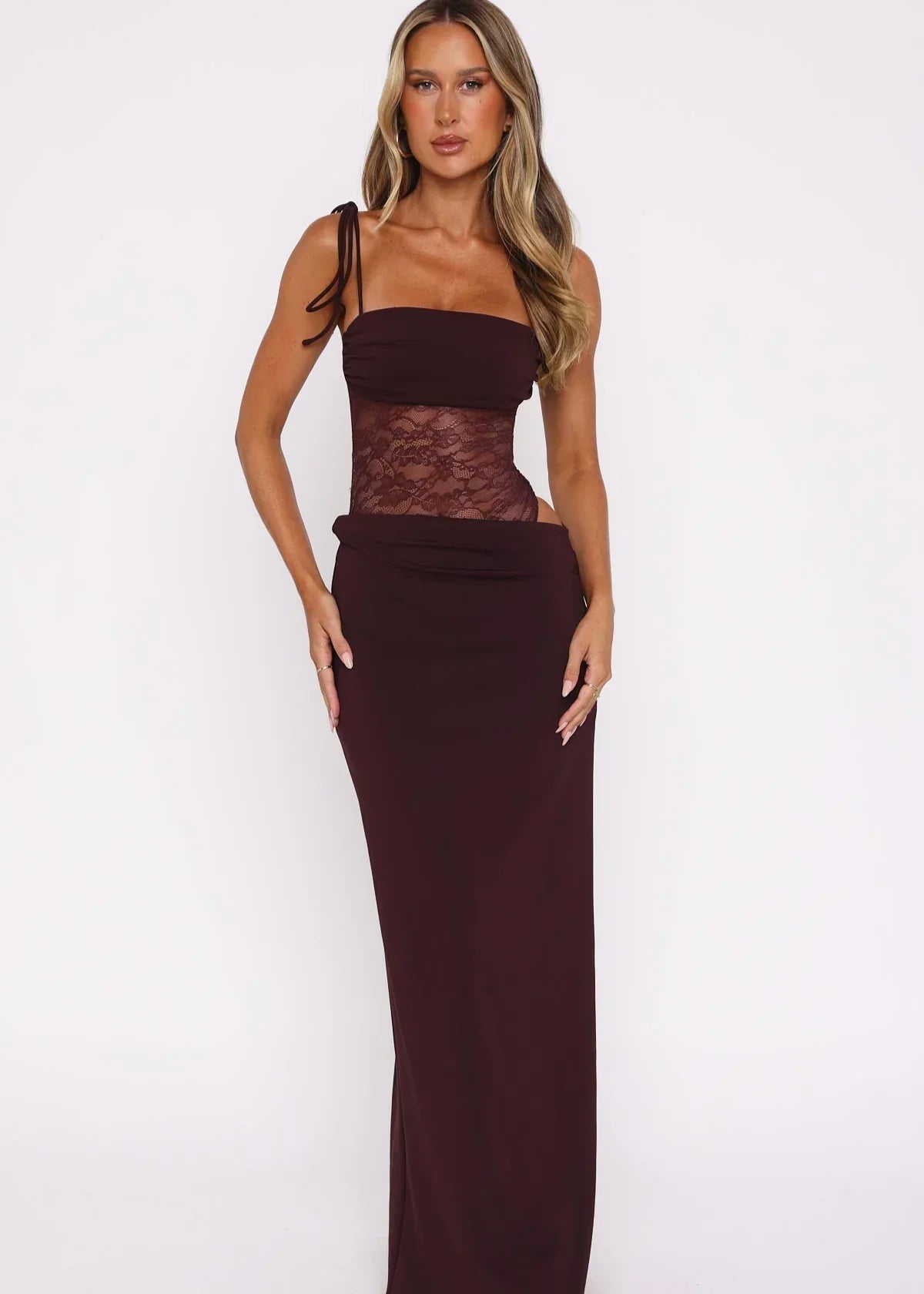 VEONA | Maxi Jurk met Elegante Mesh Details
