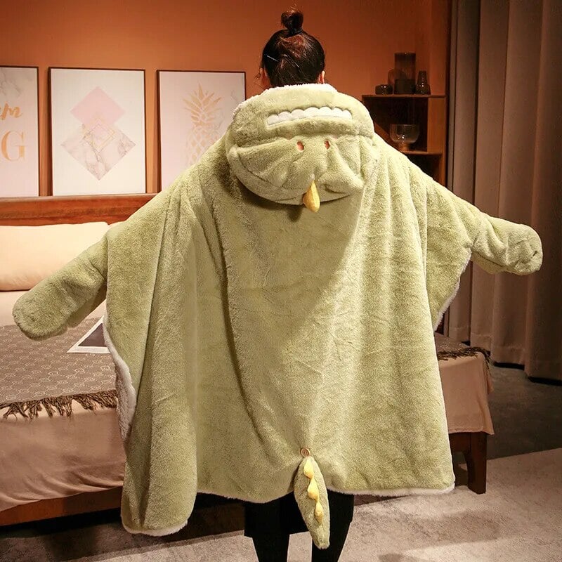 🐱🦖 BLACK CAT & GREEN DINO BLANKET HOODIE