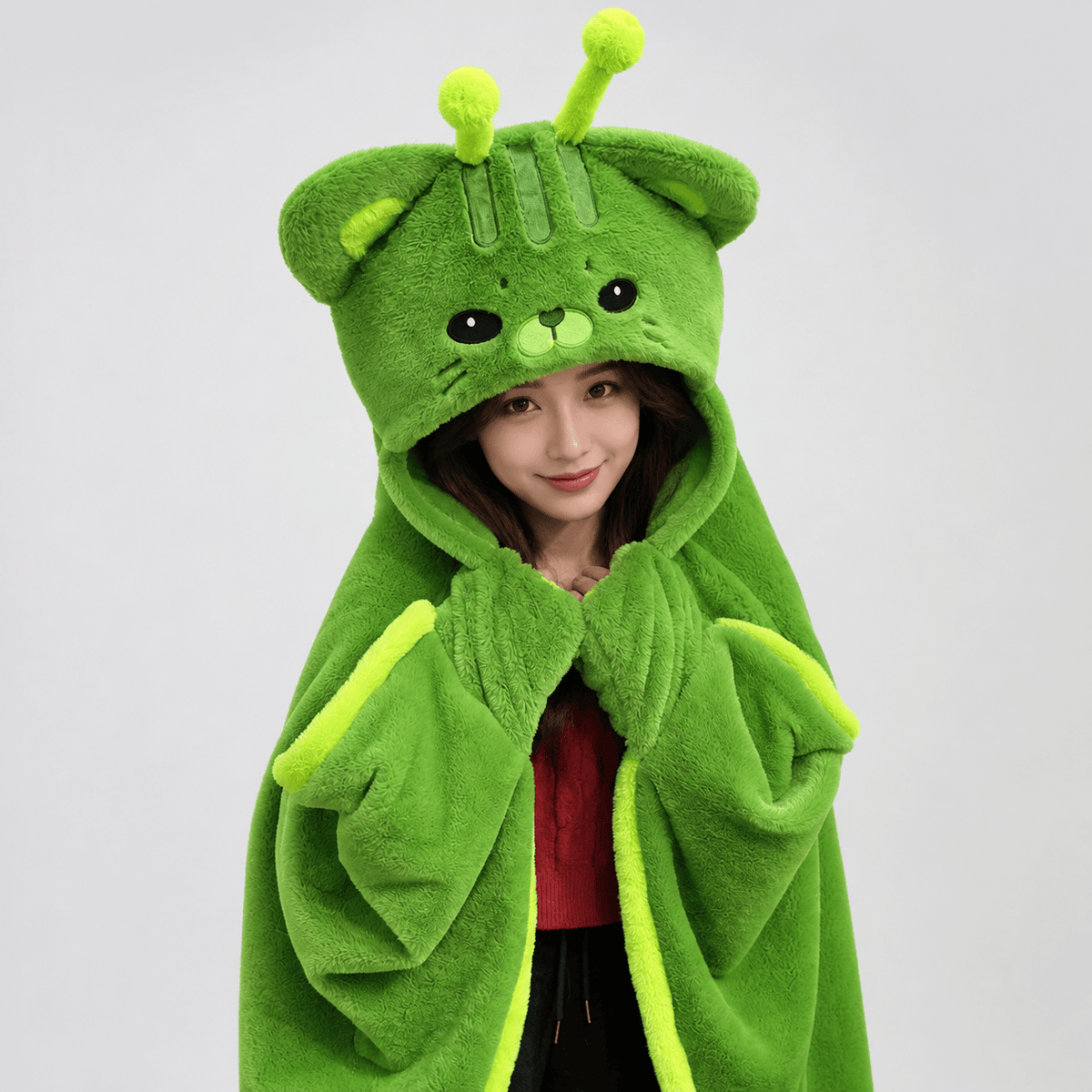 🐱💚 FLUFFY GREEN CAT HOODED BLANKET CAPE