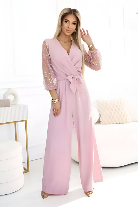 NIVIA | Jumpsuit met V-hals en Glitters op de Mouwen