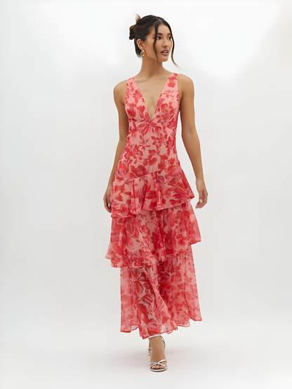 CLAIRELIA Maxi Jurk met Bandjes en Ruches – Luxe & Elegantie