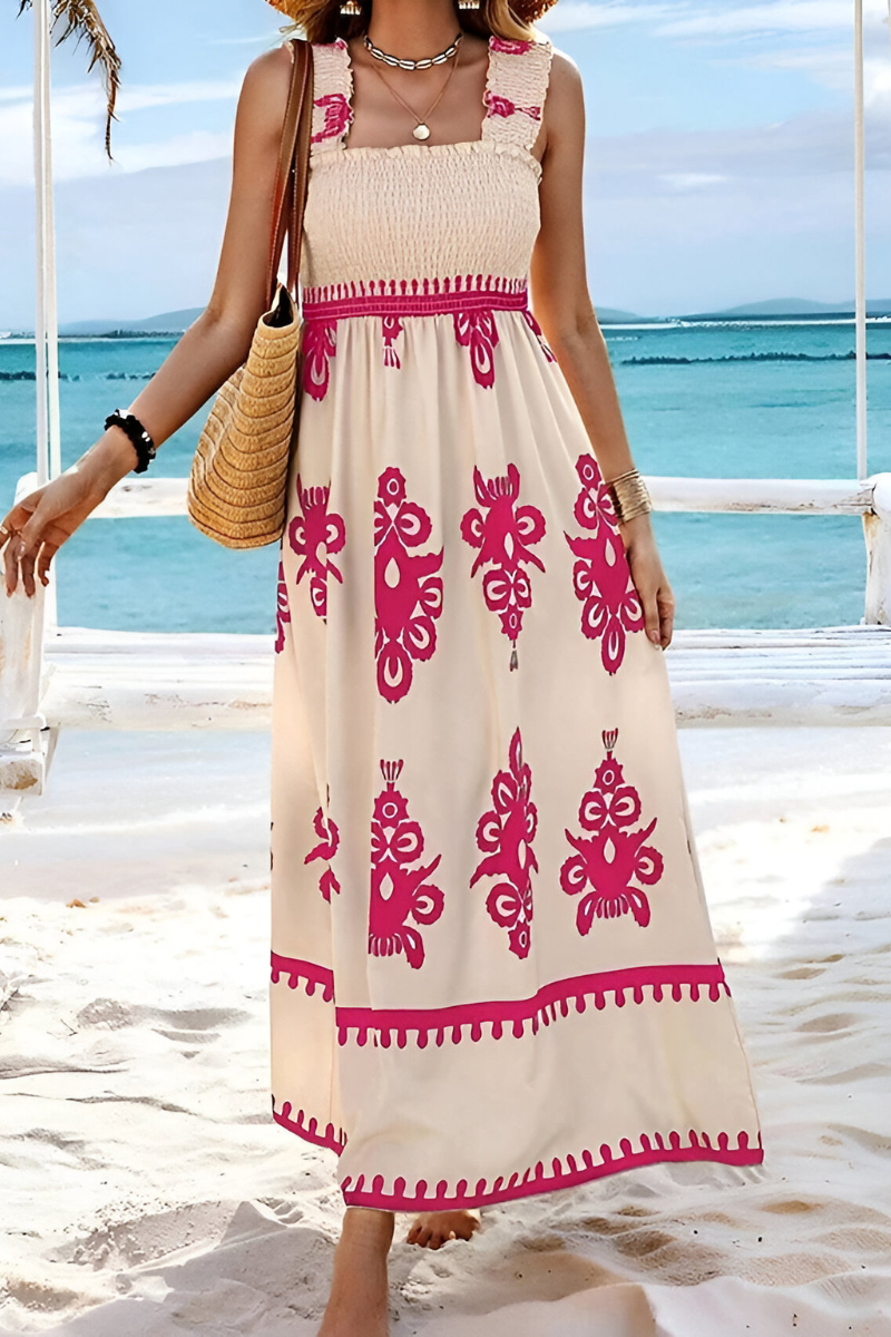 SOLEIA | Boho Elastisches Maxikleid mit breiten Trägern – Sommerliches &amp; Luftiges Design