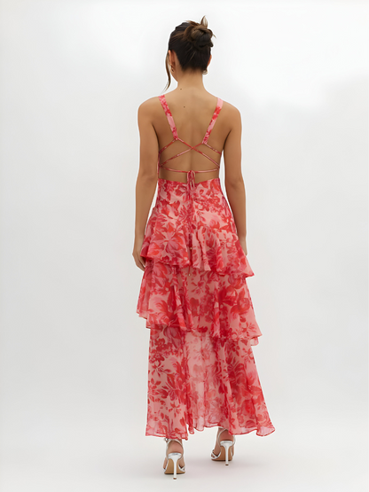 CLAIRELIA Maxi Jurk met Bandjes en Ruches – Luxe & Elegantie