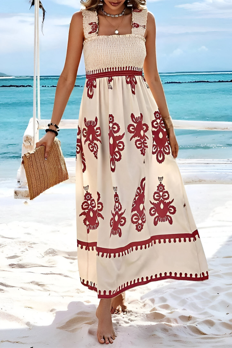 SOLEIA | Boho Elastisches Maxikleid mit breiten Trägern – Sommerliches &amp; Luftiges Design
