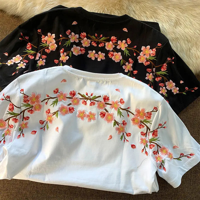 Sakura Embroidered Graphic Tee 🌸