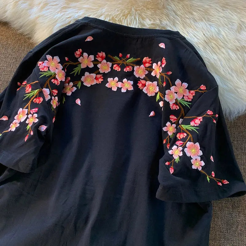 Sakura Embroidered Graphic Tee 🌸