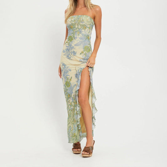 MIRELLE | Zachte Bloemen Strapless Jurk
