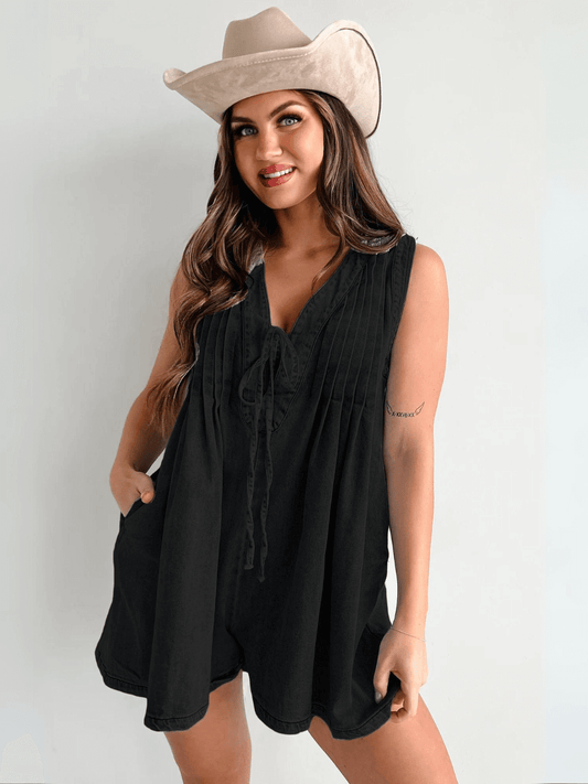 VIVEA | Luchtige Denim Romper met Striksluiting