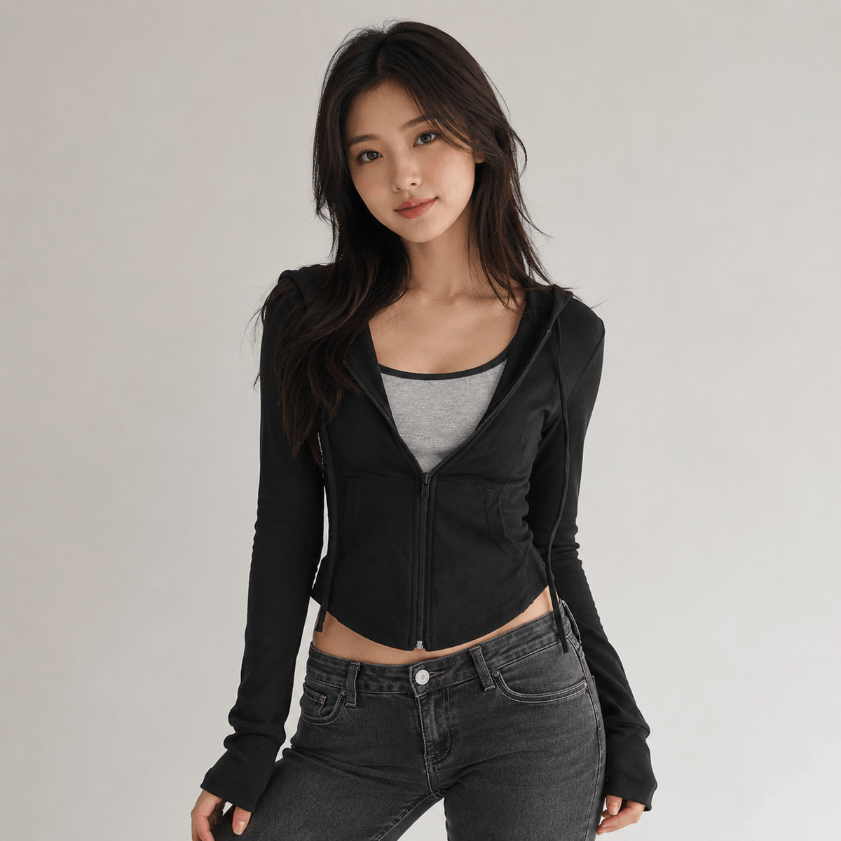 🤍🖤 CROPPED SOFT FLEECE ZIP UP HOODIE