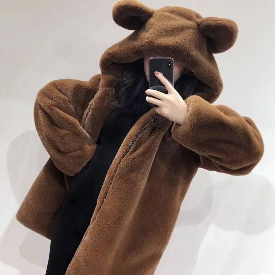 🐻🤎 BEAR FAUX FUR HOODED COAT