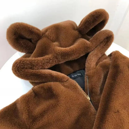 🐻🤎 BEAR FAUX FUR HOODED COAT