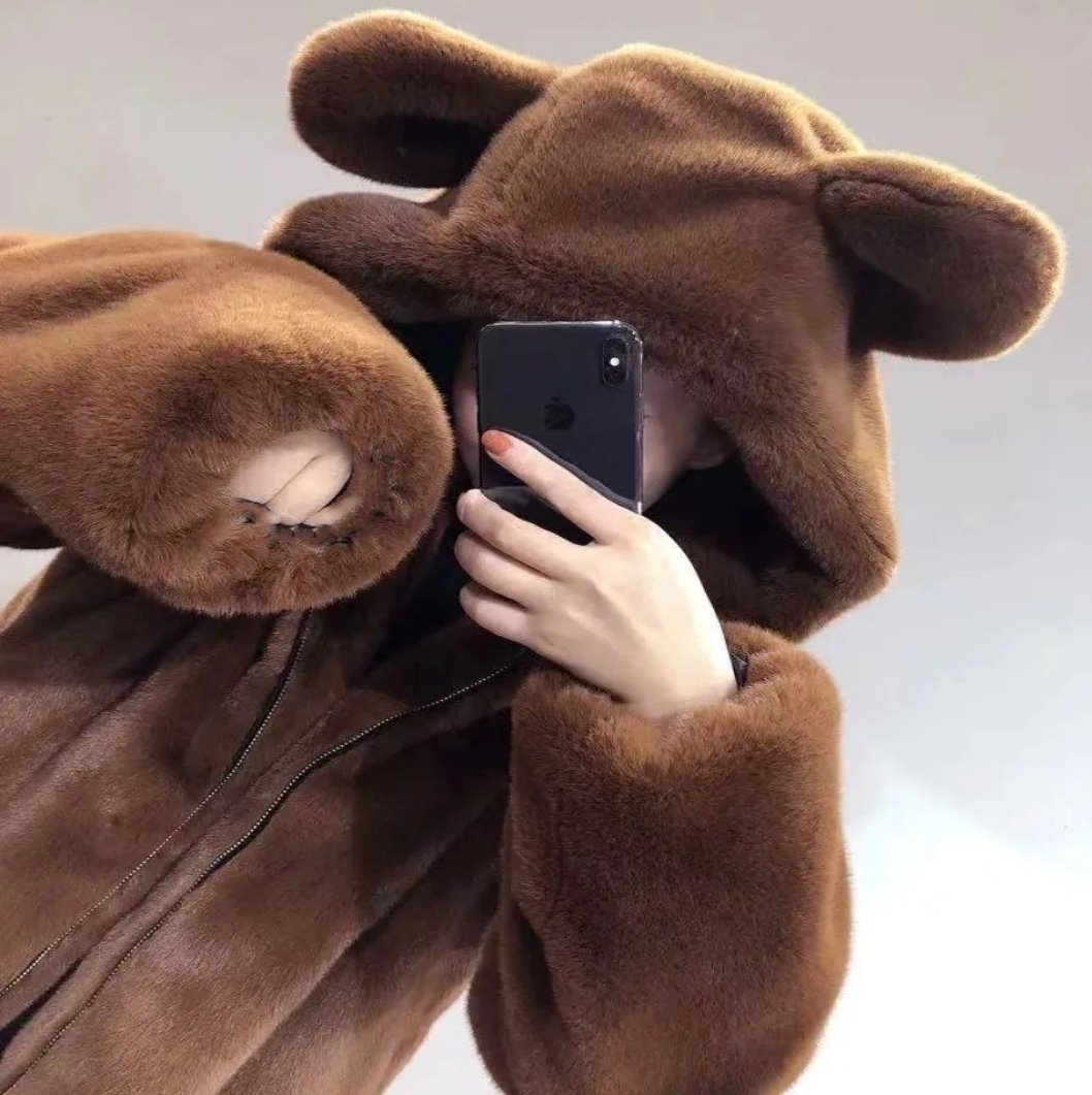 🐻🤎 BEAR FAUX FUR HOODED COAT