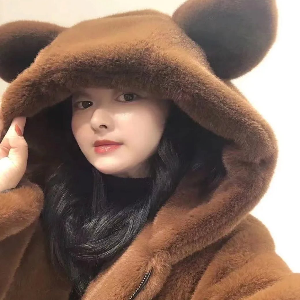 🐻🤎 BEAR FAUX FUR HOODED COAT