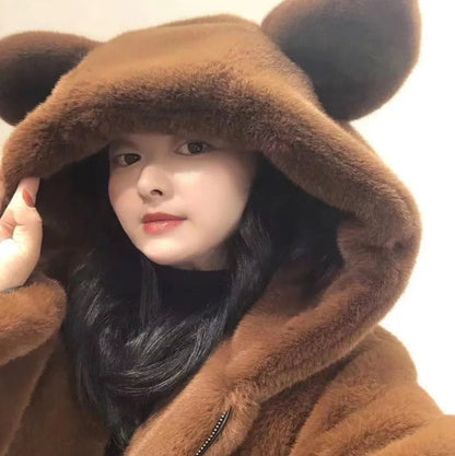 🐻🤎 BEAR FAUX FUR HOODED COAT