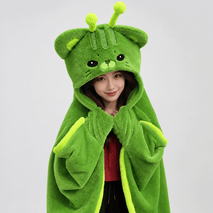 🐱💚 FLUFFY GREEN CAT HOODED BLANKET CAPE