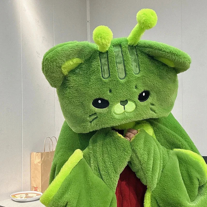 🐱💚 FLUFFY GREEN CAT HOODED BLANKET CAPE