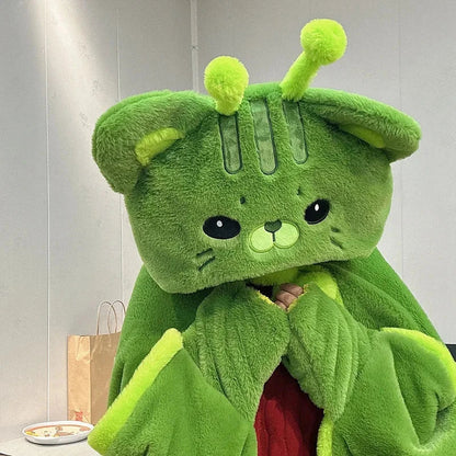 🐱💚 FLUFFY GREEN CAT HOODED BLANKET CAPE