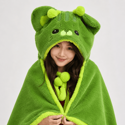 🐱💚 FLUFFY GREEN CAT HOODED BLANKET CAPE