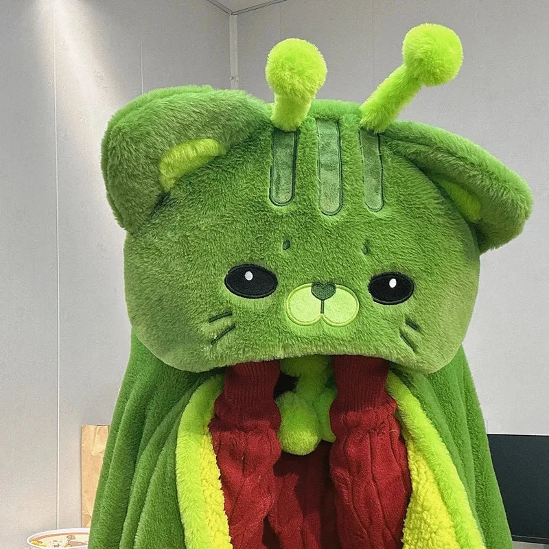 🐱💚 FLUFFY GREEN CAT HOODED BLANKET CAPE