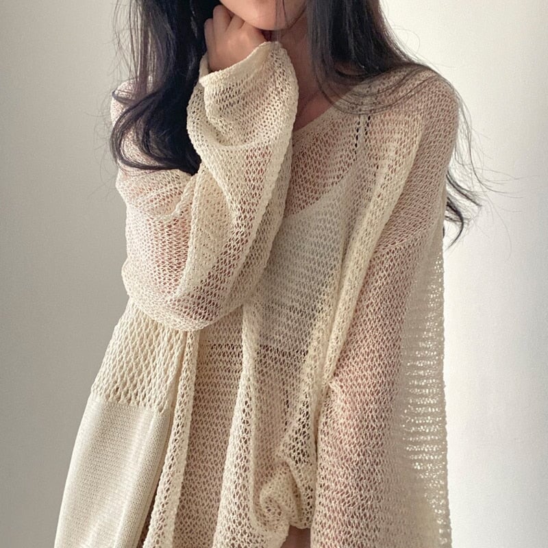 ✨ PASTEL NET KNIT SWEATER