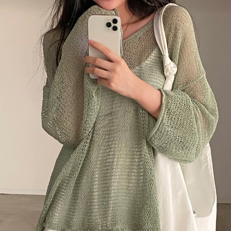 ✨ PASTEL NET KNIT SWEATER
