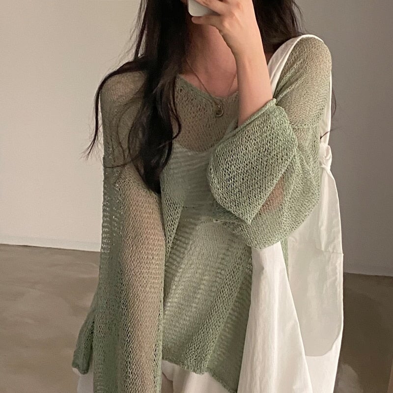 ✨ PASTEL NET KNIT SWEATER